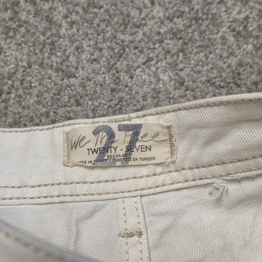 Free People We The Free Barrel Leg Jeans Womens 27 Ivory Cream High Rise Cotton - Picture 6 of 11